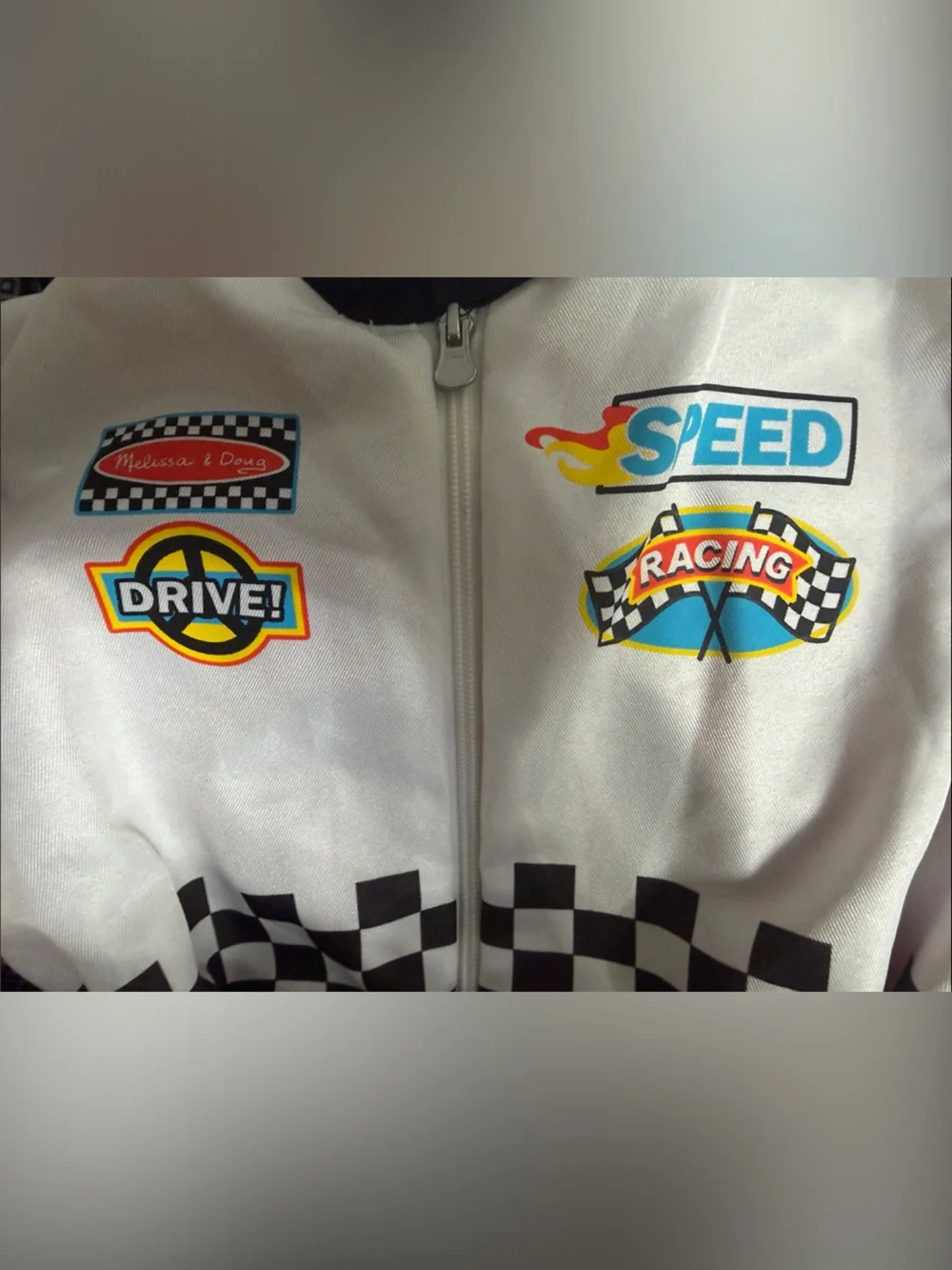 Melissa & Doug Red White Black Racing Jumpsuit Costume